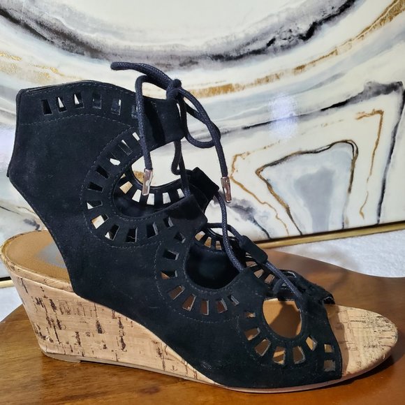 DV by Dolce Vita Faux Suede Lace Up Gladiator Cork Wedge Sandals - Picture 6 of 7